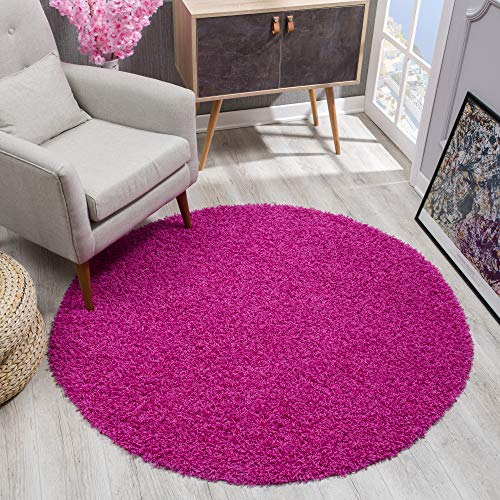 SANAT Teppich Rund - Rosa Hochflor, Langflor Modern Teppiche fürs Wohnzimmer, Schlafzimmer, Esszimmer oder Kinderzimmer, Größe: 120x120 cm
