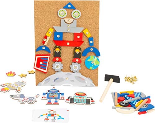 Small foot 11572 Hämmerchenspiel Roboter aus Holz und Kork, mit Motiven zum Thema Roboter und Weltraum, ab 6 Jahren