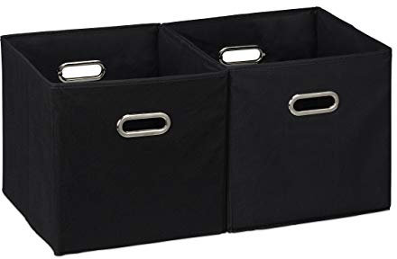 2 x Aufbewahrungsbox, Regalkorb ohne Deckel, Faltkiste mit Griff, Regalbox faltbar, Stoffbox quadratisch, 30 cm, schwarz