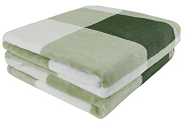 PICCOCASA Couverture Plaid Lit pour Canapé en Molleton Flanelle Carreaux Buffalo Vert et Blanc 75 x 100 cm