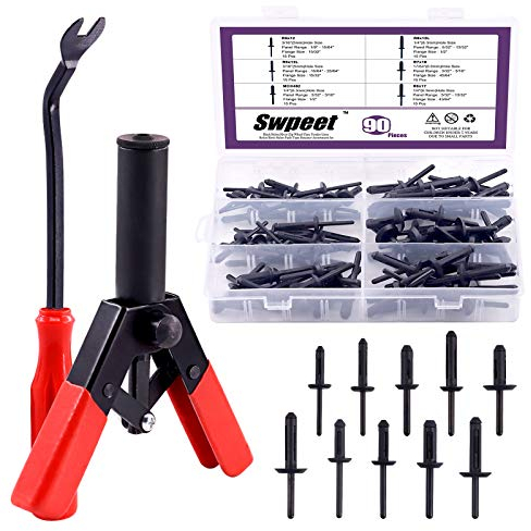 Swpeet 131-teiliges Nietpistolen-Set mit 1 x Nietenentfernungswerkzeug, 90-teiliges Polyniet-Sortiment-Set für alle Kunststoffnieten, sicheres Entfernen von Metall- oder Kunststoff-Clips