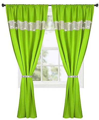 Inox Trade Fertiggardine mit Strasssteine Zirkonia - Schal Schlaufenband Tunneldurchzug - Vorhang - Schlafzimmer Wohnzimmer Kinderzimmer - Weich Fallende Gardine - 145cm x 250cm - Grün