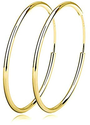Sterling Silver Fine Hoop Earrings Circle Endless Loop- Jewellery for Women Girls Diameter Size: 20 30 40 50 60 mm (40mm Gold)