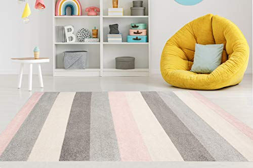 Carpeto Rugs Tappeto Bambini Morbido - Tappeto Cameretta - Tappeto Pelo Corto Moderno Geometrico - Tappeti Camera da Letto Grandi Dimensioni - Rosa Grigio - 80 x 150 cm