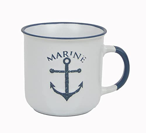 osters muschel-sammler-shop Kaffeebecher-Tasse maritim - Keramik ┼ 400ml ┼ Teebecher ┼ Strandtasse-Becher ┼ Geschenk-Artikel (Weiss mit Anker)