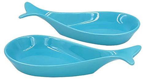 2PC Fish Spoon Rest Ceramic for Kitchen, Blue 9 X 4.5