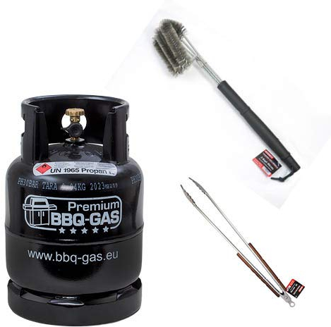 CAGOGAS 8 kg Premium BBQ Gas-Flasche & Grill-Bürste & XXL Grill-Zange optimal für Ihren Weber, Broil King, Napoleon Grill