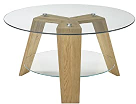 Robas Lund Couchtisch Wohnzimmertisch Glastisch mit Eiche Massiv Gestell, BxHxT 75x40x75 cm