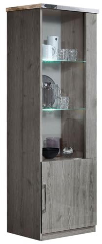 AltoBuy NAKTAM - Vitrine 1 Portes (Gauche ou Droite) Chêne Gris Laqué