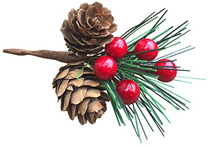 Fonzci 20 Stück rote Beeren-Picks künstliche Stechpalmenzweige mit Tannenzapfen und roten Beeren für den Winter, Urlaub, Blumenspieße für Weihnachten, Basteln, Party, Urlaub, Dekoration