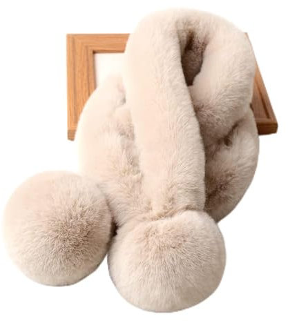 Duories Damen Winter Plüsch Schal - Weich Warm Flauschig Faux Kaninchenfell Winterschal, Herbstschal, Kunstpelz Fellkragen, Schlauchschal, Loop Halstücher für Frauen Mädchen, Beige