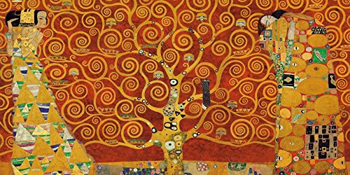 Image sur toile roulée Arbre de vie Klimt Gustav – Reproduction artistique horizontale Arbre de vie sur toile rouge 24_X_49_in