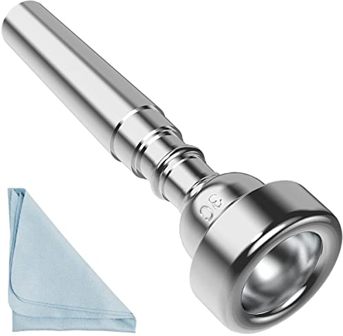 Silber Trompete Mundstück 3C Trompete Mundstück mit Box Reinigungstuch kompatibel mit Yamaha Bach Conn King Musikinstrumenten für Anfänger und Profispieler (3C Silber)