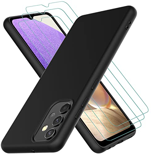 Oureidoo Hülle kompatibel mit Samsung Galaxy A32 4G, mit 3 Stück Panzerglas Schutzfolie, Handyhülle für Samsung Galaxy A32 4G Silikon gummiert, Handy Case in Schwarz