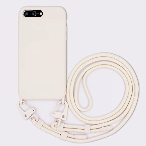 GoodcAcy Crossbody Lanyard Phone case for iPhone 6 Plus/iPhone 6S Plus, Silicone Phone Cover with Adjustable Necklace Strap Soft Belt Neck Cord Lanyard Shockproof Protective Case Beige