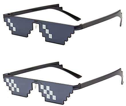 Cerioll Lunettes de Soleil Pixel, 2 Paires, Noir, Rétro, Rectangulaire
