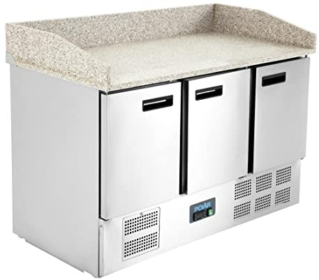 Polar Refrigeration G-Series 280W Pizza Food Prep Counter Fridge 368 Litre, Stainless Steel with Granite Worktop, 2°C to 8°C, 1021(H)x1400(W)x700(D)mm, 3 Shelves, Energy Rating C | CN402