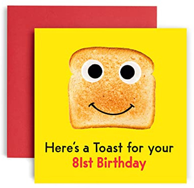 Huxters 81st Birthday Card – Funny Birthday Cards for Women and Men – Here’s a Toast Happy Birthday Card – Paper Birthday Card for Him and Her – Carbon Neutral Toast Birthday Card and Envelope (81st)