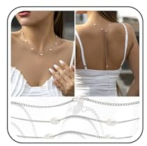 TseenYi Perlen-Rücken-Halskette,Vintage-Perlen-Rücken-Halskette,Braut-Perlen-Y-Rücken-Halskette,Kette,Sommer,Hochzeit,rückenfreie Kette,Strand,Körperkette,Schmuck Frauen Mädchen(Silber)