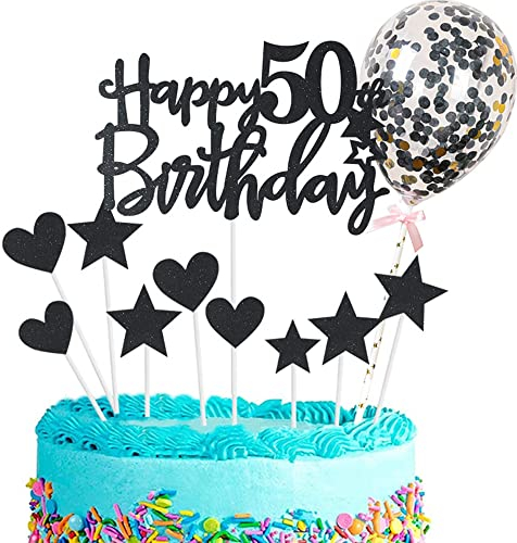 Kiwochy Glitzer 50. Geburtstag Cupcake Toppers Happy Birthday Tortendeko Deko Kuchen Schwarz 50 Jahre Mann Frau Kuchendeko