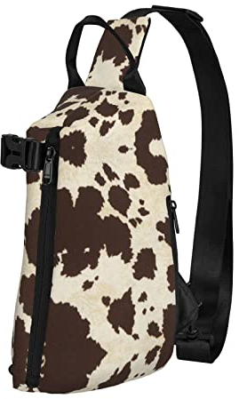 ELBULL Rucksack mit Kuhfell-Aufdruck, für Reisen, Wandern, Tagesrucksack, Umhängetasche, Schultertasche, Brusttasche für Damen und Herren, Schultertasche, Schwarz , One size