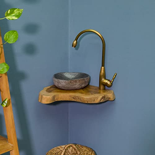 wohnfreuden Holz Waschtischplatte für Aufsatzwaschbecken 40 cm Bad Garten WC Massivholz Badmöbel Holzplatte Waschtisch-Unterschrank