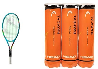 HEAD Novak 25 Tennisschläger, Blau, Griffstärke 05, 8-10 Jahre & Radical Tennisball (3 x 4 Stück) Amazon Exclusive