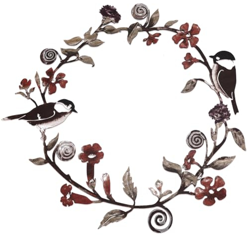 CREATCABIN Kranz Vogel Metall Wanddekoration Vögel Auf Dem AST Kunst Eisen Wandschilder Blumen Hängende Dekoration Ornament Skulptur Vintage Für Balkon Garten Zuhause Veranda Im Freien 30.2x30cm