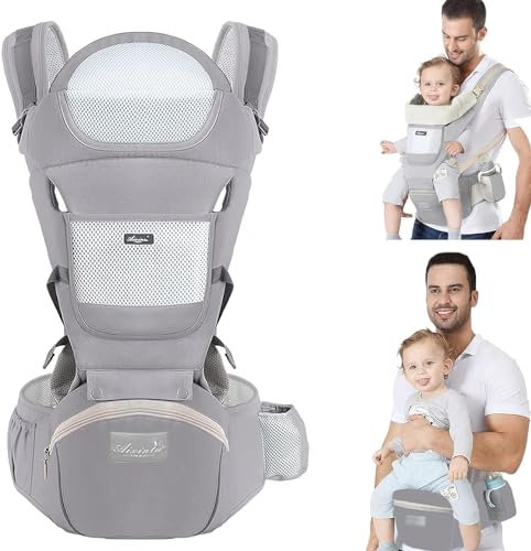 TOFFCAEA Multifonction Porte Bébé Randonnée 6 en 1 avec Siège à Hanche, Ergonomique, Ajustable, pour les Bébés et les Enfants de 3 à 36 Mois(3.5 à 20 kg) (Gris Tour de taille 71-130cm)