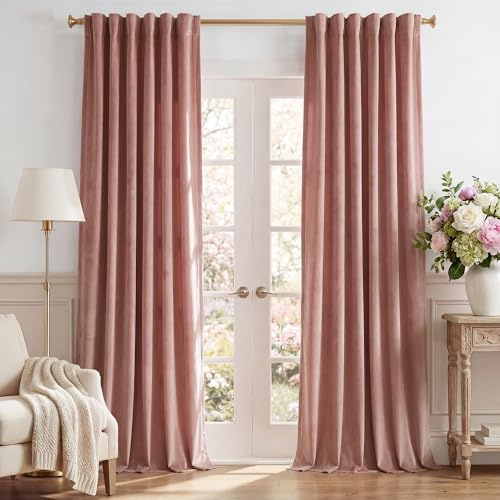 StangH Dusty Pink Velvet Curtains 120 inches Extra Long Privacy Window Drapes for Living Room Bedroom, Backdrop Curtains for Birthday Party/Baby Kids, W52 x L120, 2 Panels