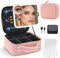 Travel Makeup Bag with Magnetic Removable Lighted Mirror, Cosmetic Bag Organizer with Mirror 360° Angle, Tri-Color LED Lighted Makeup Case, Portable Makeup Travel Train Case with Adjustable Dividers