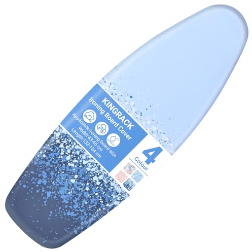 KINGRACK Ironing Board Cover with Extra Thick 7mm Padding, 100% Cotton Covers Easy-Fit for Protecting Ironing Board Size Up to 134 x 45 cm - Dark Blue