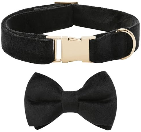 Voarge Hundehalsband,Hundehalsband aus Samt mit Fliege,Mit Abnehmbarer Hunde Fliege, weiche verstellbares Haustierhalsband,für Hochzeiten, Geburtstage, Partys usw (Schwarz, S)