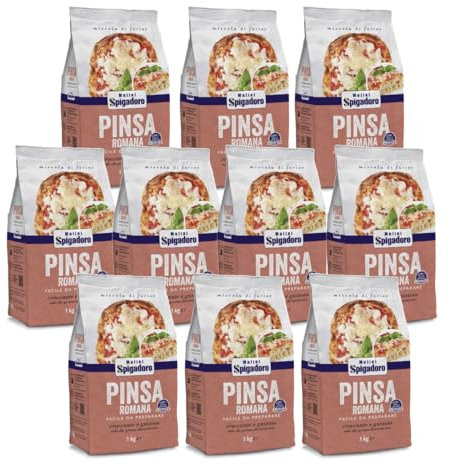 Molini Spigadoro Mix Pinsa Romana (10pezzi x 1kg) miscela con farina da grano 100% Italiano, Decorticato e farina di riso e soia, ottima per pizza e impasti ad alta idratazione
