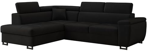MEBLE-LUX - Ecksofa mit Schlaffunktion und Bettkasten Nicole`270x202x96cm (BxTxH) I Sofa L Form mit Verstellbare Kopfstützen I Eckcouch mit Schlaffunktion I Federkern I Sofa Schwarz, Links