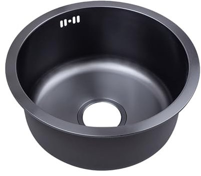 Yuezouikl Lavandino Rotondo Nero,Superficie Liscia in Acciaio Inossidabile Lavello A Incasso Lavandino da Esterno per Bagno Lavaggio di Verdure E Piscina per Piatti Vasca Singola,Nero,40CM*40CM