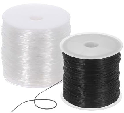 DMiotech 2 Roll Elastic String for Bracelets, 1mm Stretchy Strings Stretch Bead Cord String Thread for Jewelry Bracelet Making Necklaces Beading DIY Craft, (Black,Transparent, 55m/60 Yards)