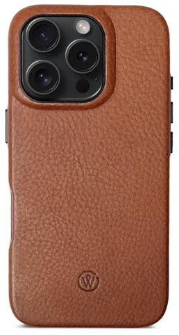 GOOD WILHELM Für iPhone 16 Pro Lederhülle - Handgefertigtes Premium Case aus pflanzlich gegerbtem Leder, Dünn, magnetisches Laden (Qi), Echtleder Hülle (Cognac Braun, iPhone 16 Pro)
