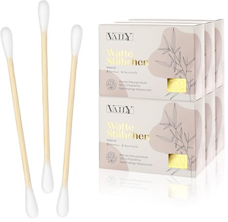 Vaily Bambus Wattestäbchen 1200er Pack - Nachhaltige Reinigungsstäbchen - Fusselfreie Ohrenstäbchen - Biologisch Abbaubar