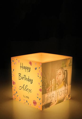 4 Ihrer Fotos auf Kerze Bedruckt | Personalisiertes Geschenk | Personalisierte Deko | XXXL Hohlwürfel-Kerze 14 cm | WERNLUX Box | Handgemacht in Deutschland.. (Geburtstag 1)