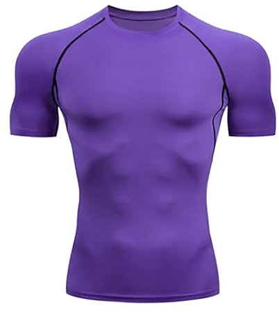 LDZYXY Maglietta a Compressione da Uomo, Asciugatura Rapida Camicia Uomo Sport Maglia Intima Base Layer Ciclismo,a Maniche Corte, Funzionale, Cool Dry, per Allenamento e Corsa (Viola, S)