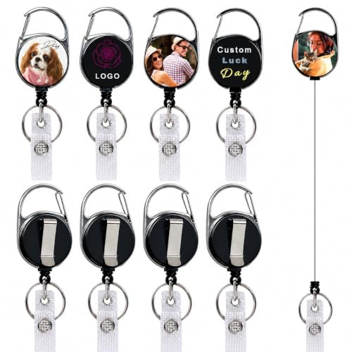 Enrouleurs rétractables personnalisés pour porte-badges avec mousqueton, clip de ceinture et porte-clés, porte-badges photo personnalisés pour porte-cartes d’identité avec cordon de traction de 66 cm