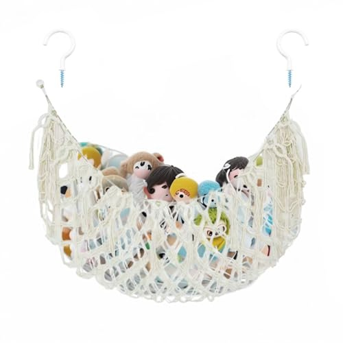 Hängematte, hängende große weiche Lagerung Mesh Rack, Mesh Tasche für weiche Lagerung mit 2 Haken (Beige, 153 x 40 CM)