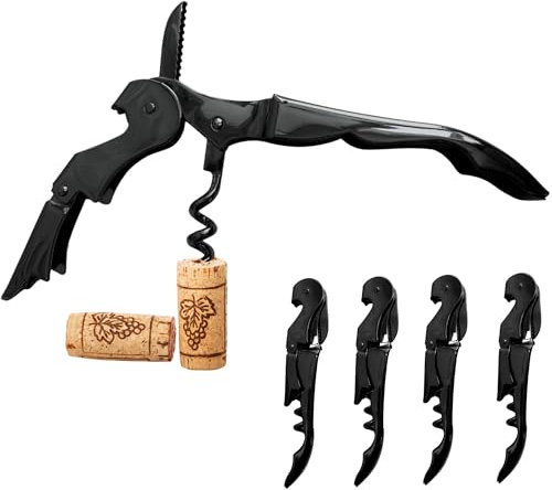 Abridor de Vino (Pack de 4) | Sacacorchos Profesional | Abrebotellas | Saca Rolhas de Acero Inoxidable | Abridor Botellas Vino Resistente (Negro 4 Unidades)