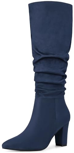 Allegra K Stivali alti al ginocchio da donna con tacco grosso a punta, blu navy, 40 EU