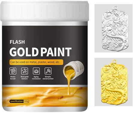 Peinture Feuille D'or Liquide - Peinture Acrylique Métallisée | Peinture Feuille D'or | Émail Métallisé À Haute Teneur En Pigments Pour Bois, Métal, Céramique, Verre, Plastique, Toile Et Plus Encore -
