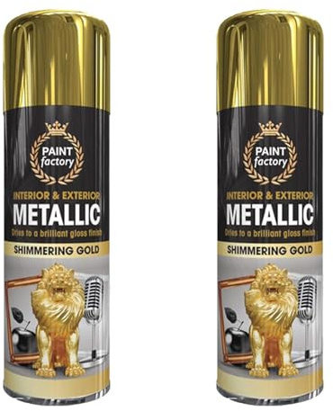 PRICE BEATER Quick Drying Shimmer Finish Metallic Spray Paint, Metal, Wood & Plastic, Interior & Exterior Use, Easy to Apply, High Gloss, CFC-Free, 200ml (Metallic Shimmering Gold, 2 Pcs)
