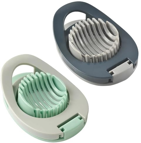 Egg Slicer for Boiled Eggs, 2 Pack Boiled Egg Cutter Set, Hard Boiled Egg Slicer for Perfectly Even Slices, Compact and Lightweight Design for Easy Storage(Gray Green + Blue Gray)