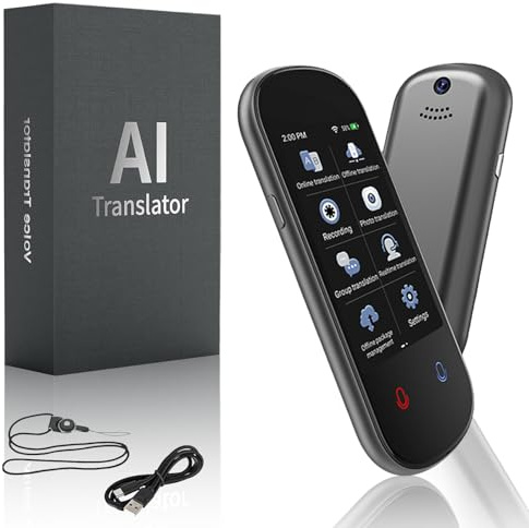 Appareil de traducteur de langue AI Traducteur portable IA, traducteur instantané sans WiFi, 139 langues Traduction vocale bidirectionnelle en temps réel, WiFi, hors ligne et traduction photo pour