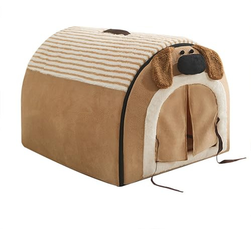 ADUODAO 2-in-1 rutschfestes Hundebett, weiche Katzenhöhle Iglu, bequemer Zwingerunterstand mit abnehmbarem Kissen, tragbare Haustierhöhle mit Griffen oben für den Innenbereich (50 x 39 x 36 cm)